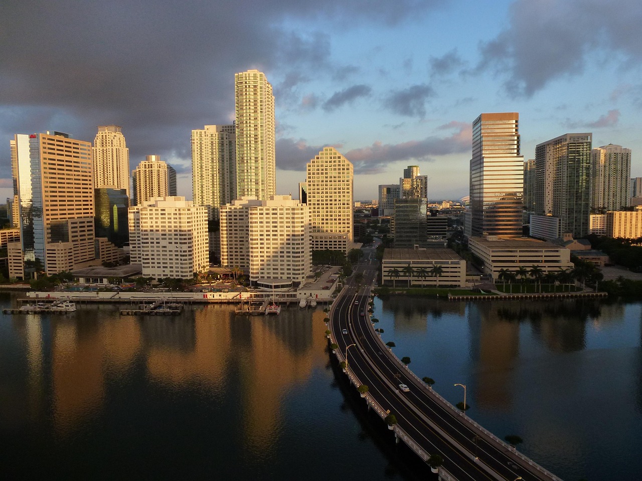Miami skyline at golden hour, Florida